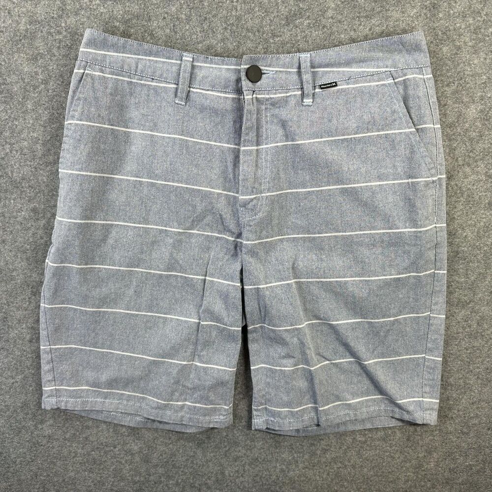 Hurley Shorts Mens 30 Blue Stripe Chino 10 Inseam Golf Casual Walk Beach